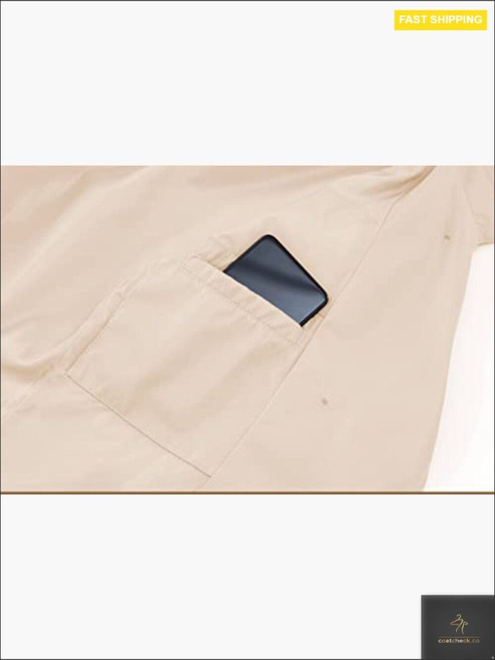 Double Breasted Long Trench Coat Mid-Length Belted Overcoat with Detachable Hood - Picture 7 of 7